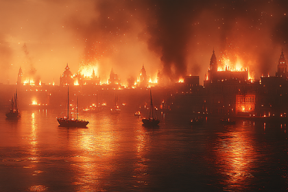 Burning Cityscape at Night