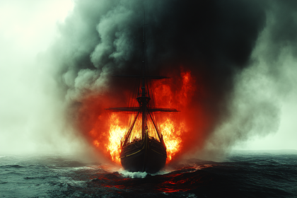 Burning Ship At Sea