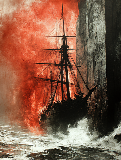 Burning Ship Beside a Wall