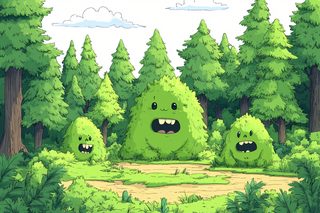 Bush Monster Family in Forest