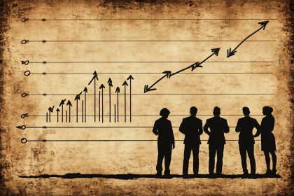 Business Growth Chart with Team Silhouettes