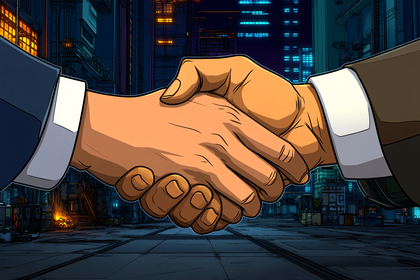 Business Handshake in Futuristic City