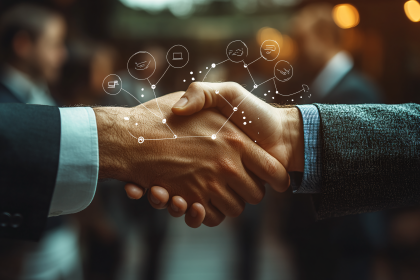 Business Handshake With Technology Overlay