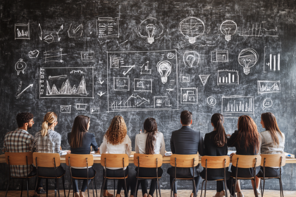 Business Meeting With Chalkboard Ideas