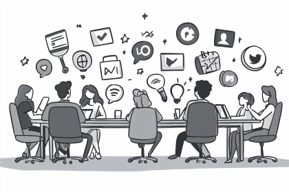 Business Meeting With Social Media Icons