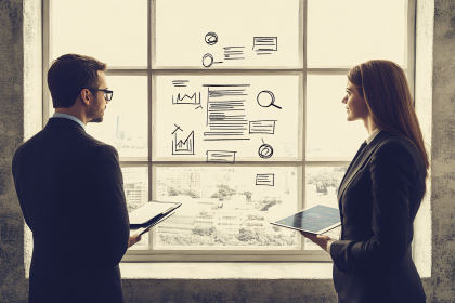 Business People Analyzing Data on Window