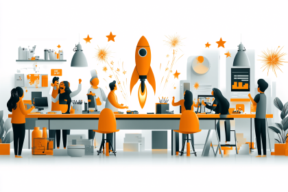 Business Startup Team Celebrates Rocket Launch