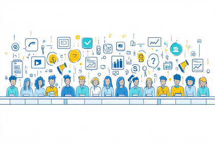 Business Team Meeting with Digital Icons