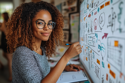 Business Woman Planning Strategy On Whiteboard