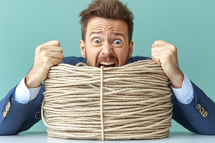 Businessman Burdened By Rope