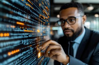 Businessman Interacting with Digital Code