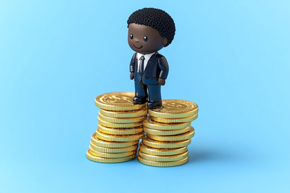Businessman Standing On Gold Coins