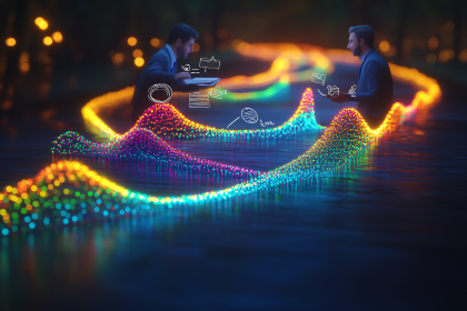 Businessmen Analyzing Glowing Data Graph