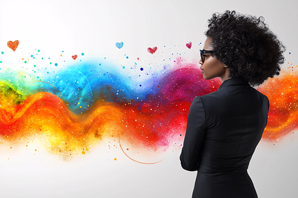 Businesswoman and Abstract Colorful Waves