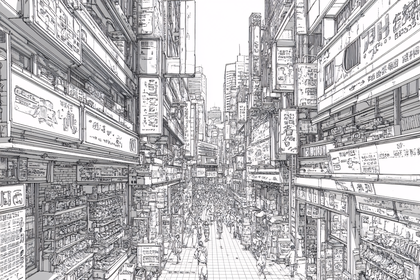 Bustling Tokyo Street Sketch