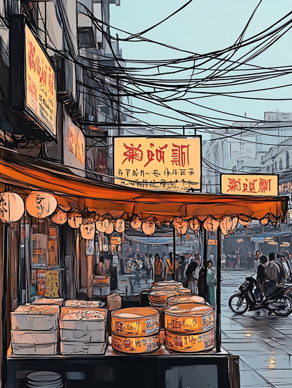 Busy Asian Street Food Stall
