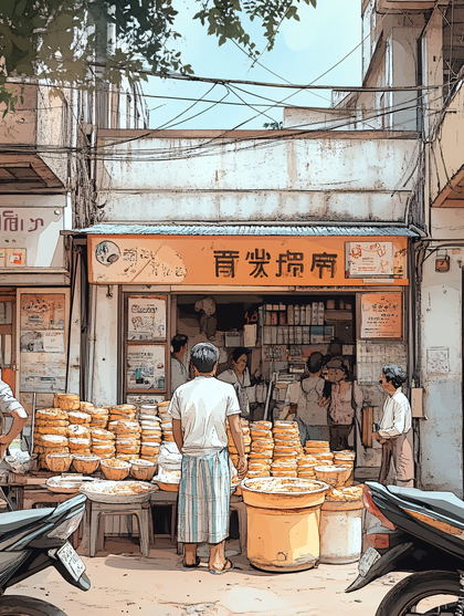 Busy Street Food Stall Scene