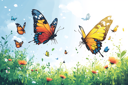 Butterflies in a Spring Meadow