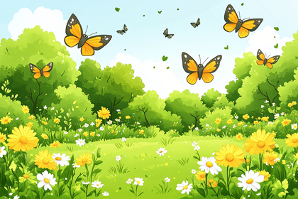 Butterflies In A Sunny Meadow