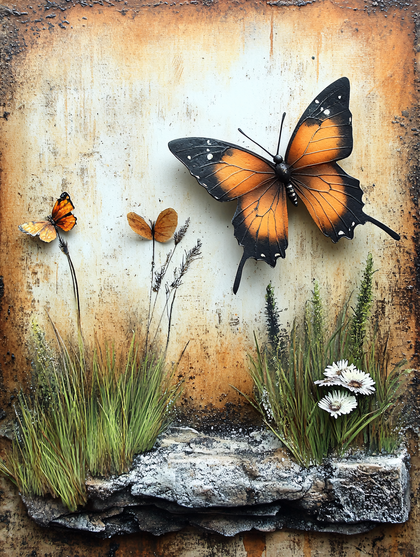 Butterflies On Textured Canvas