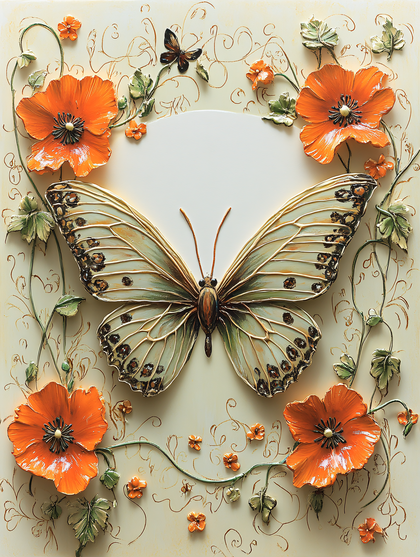 Butterfly and Poppy Floral Arrangement