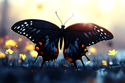 Butterfly Silhouette In Sunset Field