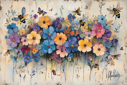 Buzzing Bees And Colorful Flowers