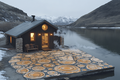 Cabin By The Lake At Dusk