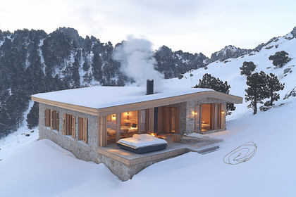 Cabin In Snowy Mountain Landscape