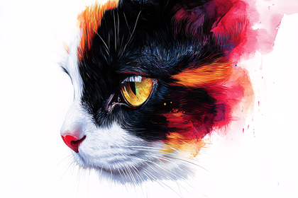 Calico Cat Head Profile Watercolor Style