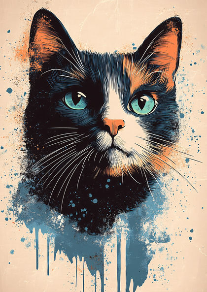 Calico Cat Portrait with Blue Eyes