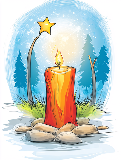 Candlelight In Winter Forest With Star