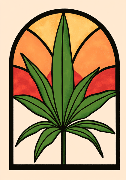 Cannabis Leaf Sunset Window