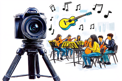 Canon Camera with Musicians and Music Notes