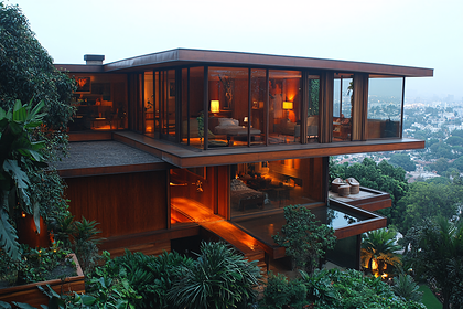 Cantilevered Modern House at Dusk
