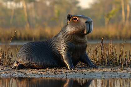Capybara Resting By The Water