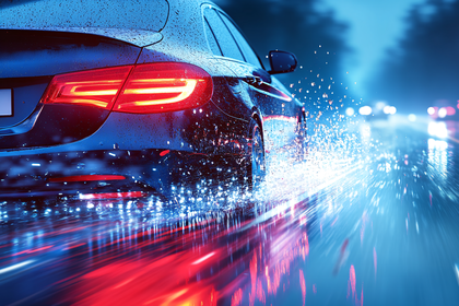 Car Speeding on Wet Road