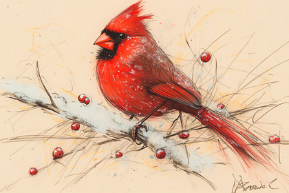 Cardinal On Snowy Branch