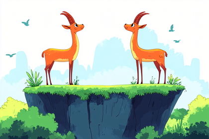 Cartoon Antelopes On Cliff