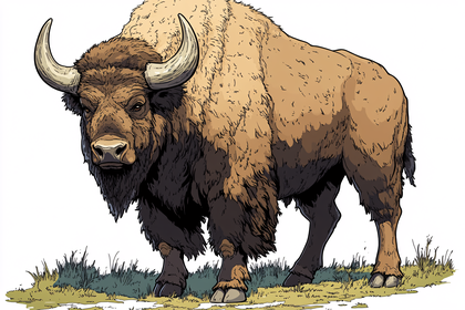 Cartoon Bison Standing in Grass
