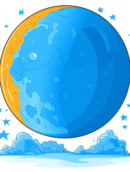 Cartoon Blue Planet with Orange Edge and Stars
