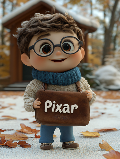 Cartoon Boy with Pixar Sign
