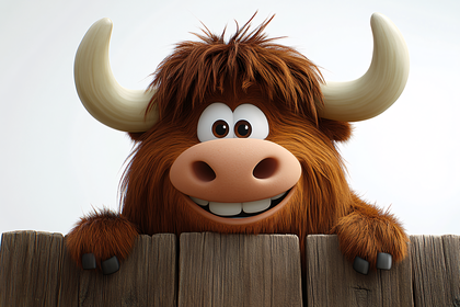 Cartoon Bull Peeking Over Fence