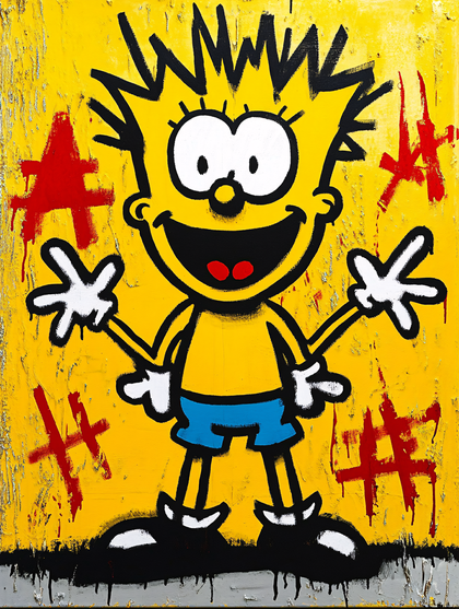 Cartoon Character with Graffiti Background Painting