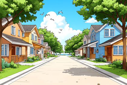 Cartoon Coastal Neighborhood Street