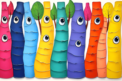 Cartoon Colorful Tree Characters