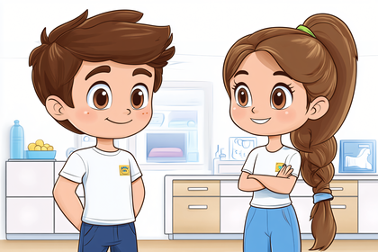 Cartoon Couple in Kitchen