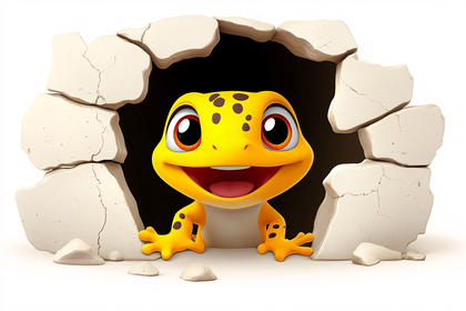 Cartoon Gecko Breaking Through Wall