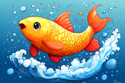 Cartoon Goldfish Leaping from Water