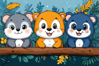 Cartoon Hamsters On Log